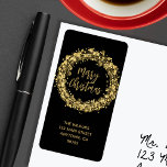 Gold Stars Christmas Return Address Label<br><div class="desc">Wreath of stars and Merry Christmas in gold accent these black address labels personalized with your name and address. Stylish for any Christmas holiday occasion. MATCHING items in our collection.</div>