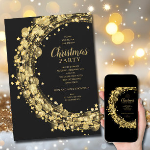 Gold Stars Circles Christmas Holiday Invitations