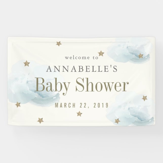 Gold Stars & Clouds Baby Shower Banner (Horizontal)