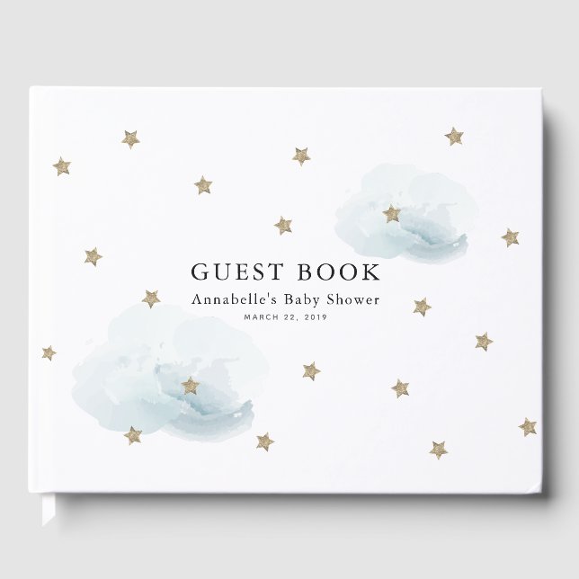 Gold Stars & Clouds Baby shower Livre d'or (Recto)