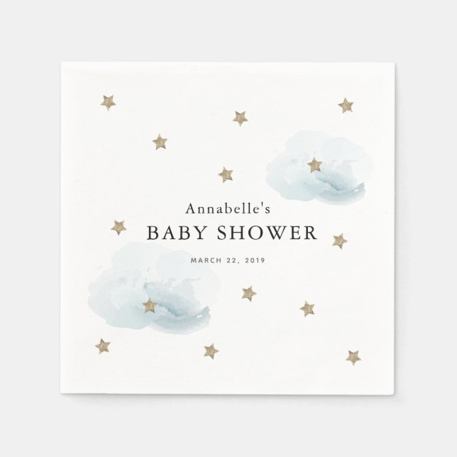 Gold Stars & Clouds Baby Shower Paper Napkins (Front)