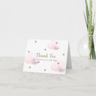 Gold Stars & Clouds Baby Shower Pink Thank You Card