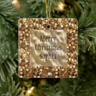 Gold Stars Confetti Ceramic Ornament