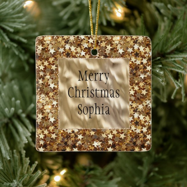 Gold Stars Confetti Ceramic Ornament (Tree)