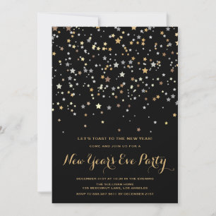 Gold Stars Confetti   Invitation du réveillon du N