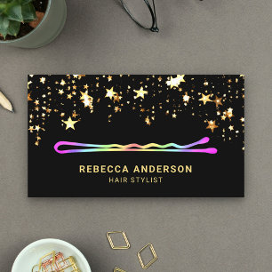 Gold Stars Confetti Rainbow Hair pin Hair Stylist Business Card