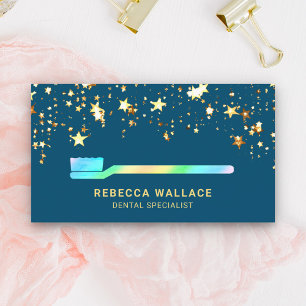 Gold Stars Confetti Rainbow Toothbrush Dentist Business Card