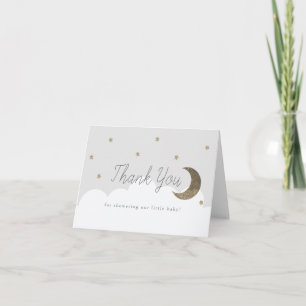 Gold Stars & Crecsent Moon Grey Baby Shower Thank You Card
