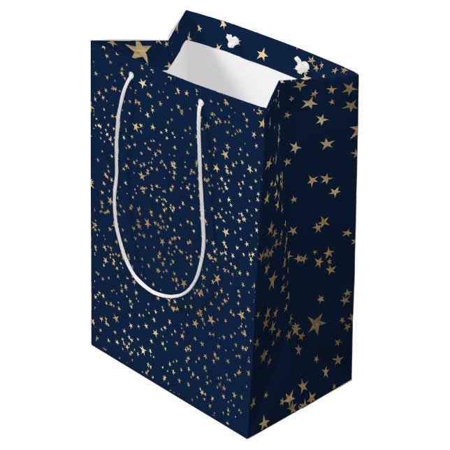 Gold Stars Deep Blue Medium Gift Bag (Back Angled)