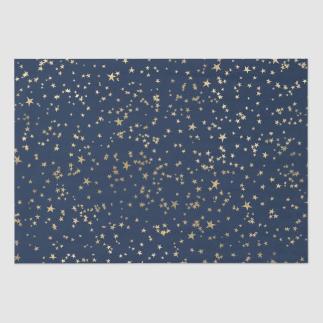 Gold Stars Deep Blue Tissue Paper (Front)