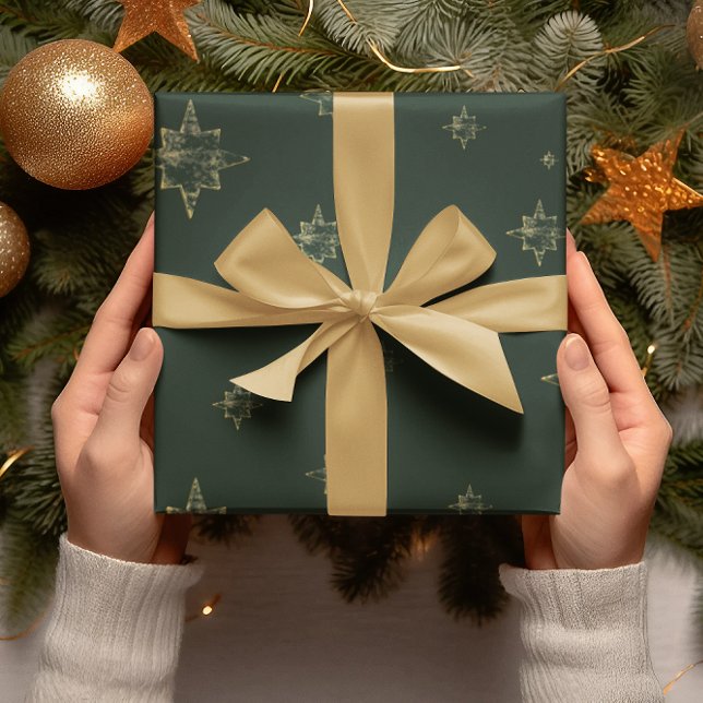 Gold Stars | Deep Green | Christmas Gifts Wrapping Paper (Creator Uploaded)