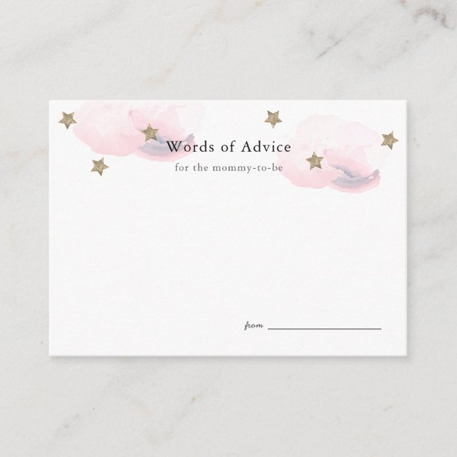 Gold Stars et nuages roses Cartes Baby showers (Devant)