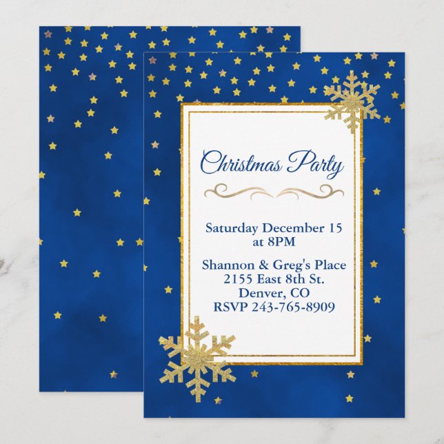 Gold Stars et Snowflakes Invitation de fête de vac (Devant / Derrière)