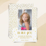 Gold Stars Faux Glitter Birthday Kids Girl Photo Thank You Card<br><div class="desc">Gold Stars Faux Glitter Birthday Kids Girl Photo Thank You Card. Cute birthday thank you card for your friends and family. Upload your photo and personalize the card with your name and text. The card has golden stars and faux glitter dots. Great as thank you card for girls.</div>