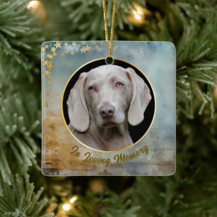 Gold Stars Frame on Wood Pet Memorial Ceramic Ornament