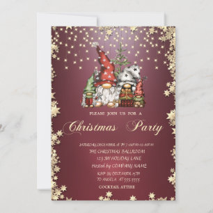 Gold Stars Gnomes Family Christmas Party Invitation