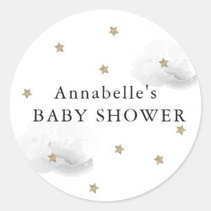 Gold Stars & Grey Clouds Baby Shower Sticker