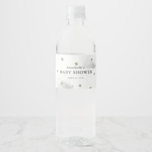 Gold Stars & Grey Clouds Baby Shower Water Bottle Label