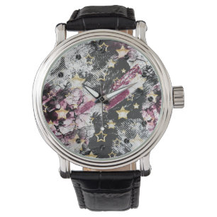 Gold stars grunge abstract stylish urban modern watch
