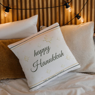 Gold Stars   Happy Hanukkah   Custom Name Throw Pillow