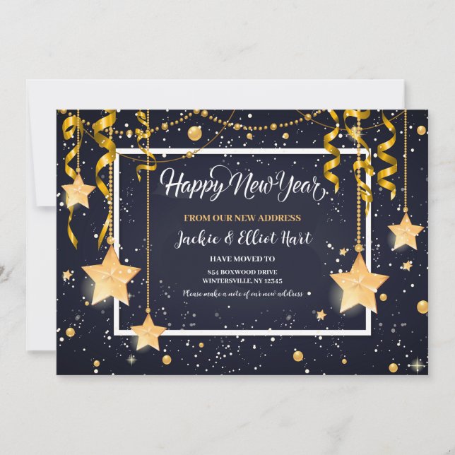 Gold Stars Happy New Year Moving Announcement  (Front)