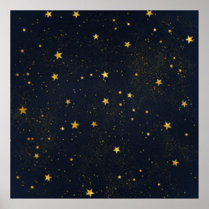 Gold Stars In Night Sky Poster