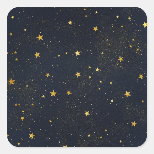 Gold stars in night sky square sticker (Front)