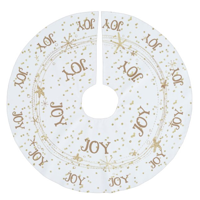Gold Stars, JOY, Christmas, Brushed Polyester Tree Skirt (Front)