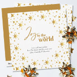 Gold Stars Joy to the World Simple Elegant Holiday Card<br><div class="desc">Joy to the World,  modern and elegant personalized holiday card. The card is decorated with gold stars and lettered in script calligraphy and festive typography. Simple minimal typography design framed with an abundance of golden stars. The template is ready for you to personalize the greeting and add your name(s).</div>
