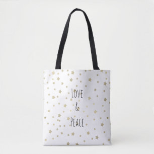 Gold Stars Love and Peace Tote Bag