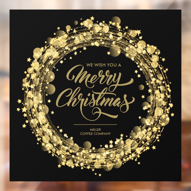 Gold Stars Merry Christmas Black Window Cling (Sheet 2)