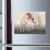 Gold Stars Merry Christmas Photo Magnetic Card