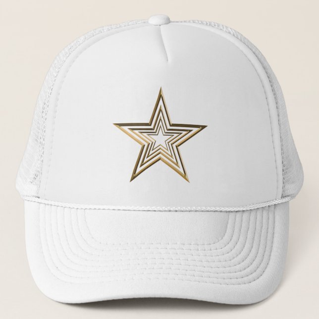 Gold stars modern pattern cool white trucker hat (Front)