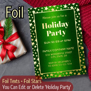 Gold Stars Modern Typography Christmas Party Green