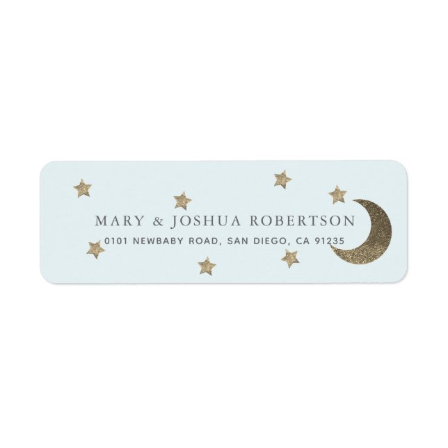 Gold Stars & Moon Blue Address Label (Front)