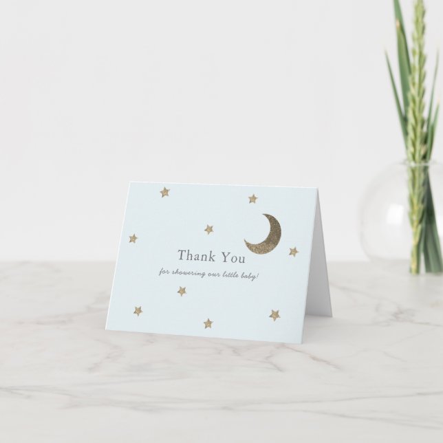 Gold Stars & Moon Blue Baby shower Carte de remerc (Devant)