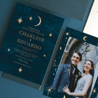 Gold Stars Moon Indigo Celestial Photo Wedding