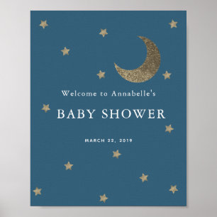 Gold Stars & Moon Navy Baby Shower Welcome Sign