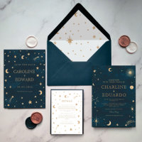 Gold Stars Moon Navy Celestial All in One Wedding
