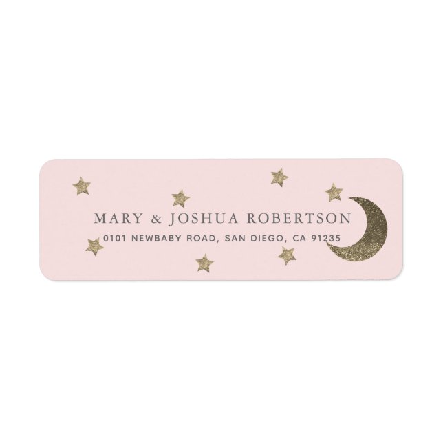 Gold Stars & Moon Pink Address Label (Front)
