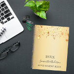 Gold stars name script 2025 planner<br><div class="desc">A faux gold looking background,  black text. Decorated with golden stars.  Personalize and add your name and a title year 2025 (or any year).</div>