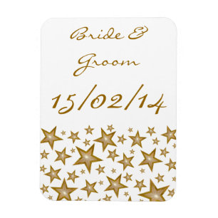 "Gold" Stars 'Names Date' flexible magnet white