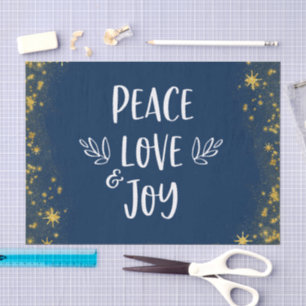 Gold Stars Navy Blue Christmas Peace Love Joy Bold Tissue Paper