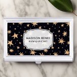 Gold Stars Navy Blue Space Sky Trendy Personalized Business Card Holder<br><div class="desc">Beautiful gold stars on a dark navy blue background space galaxy astronomy pattern design. Personalize this custom design with your own name or text. Gold Stars Navy Blue Space Sky Trendy Personalized Business Card Case perfect for makeup artist,  cosmetologist,  or salon.</div>