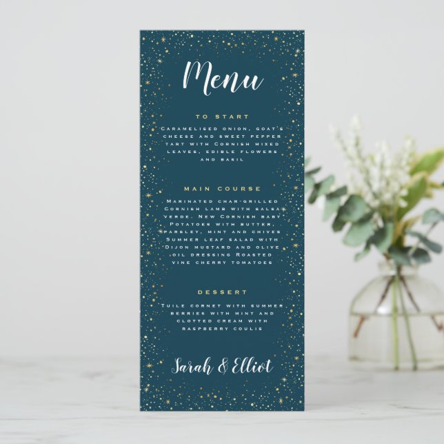 Gold Stars Navy Flat Menu (Standing Front)