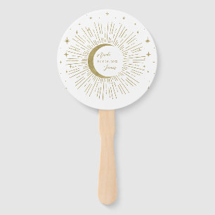 Gold Stars Night Celestial Sunburst Moon Hand Fan