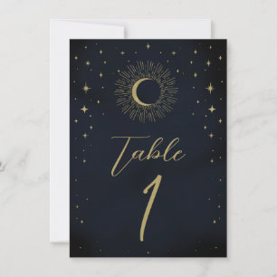 Gold Stars Night Celestial Sunburst Table Number