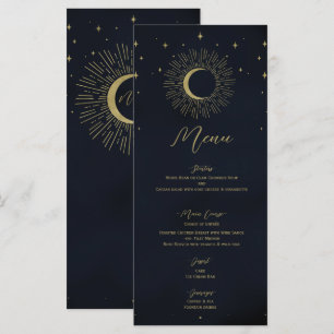 Gold Stars Night Sunburst Moon Wedding Menu