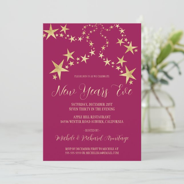 Gold Stars Nouvel An Invitation (Debout devant)