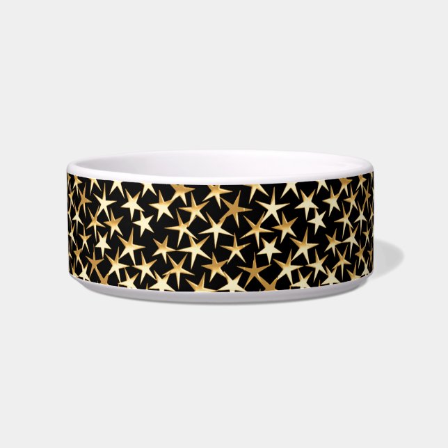 Gold stars on a black background bowl (Left)